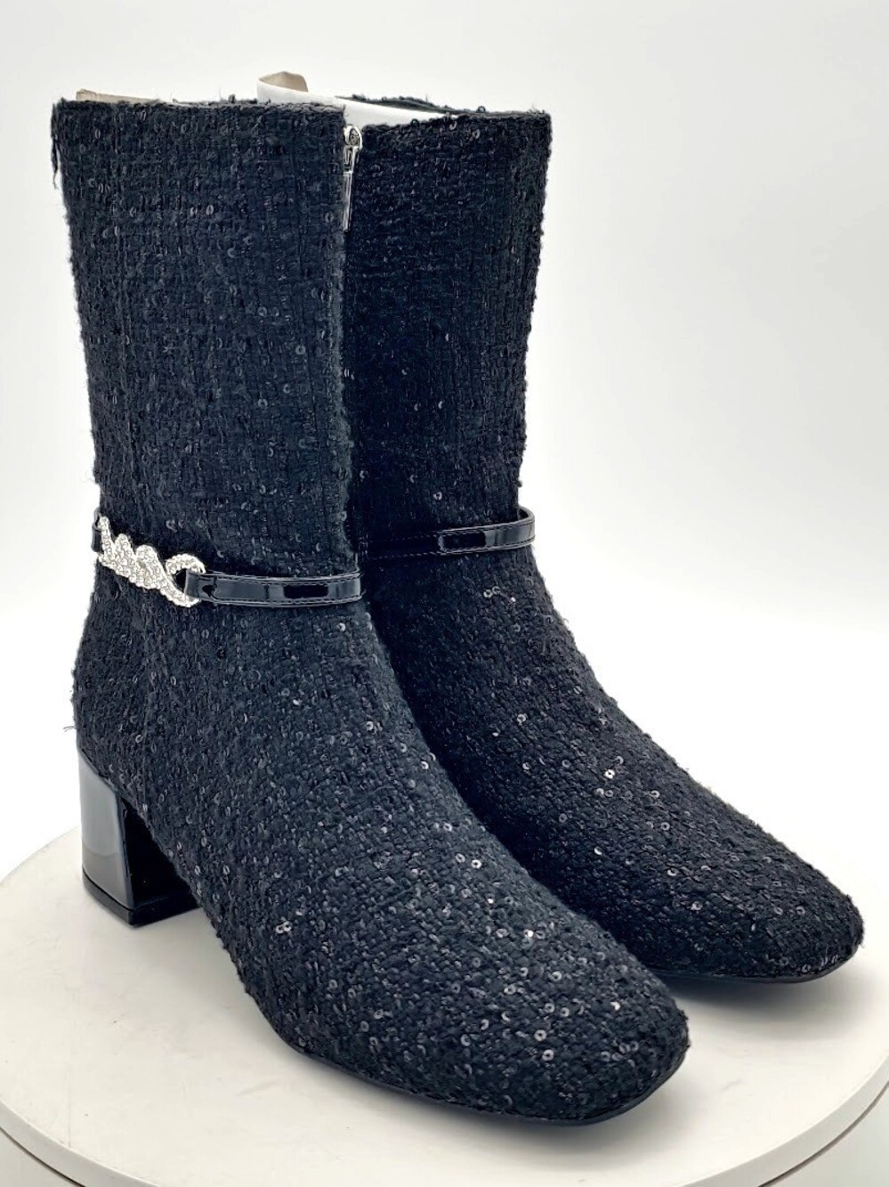 Kenneth Cole Reaction Lacey Jewel Black Sequin Boots Women 7.5 M Block Heel
